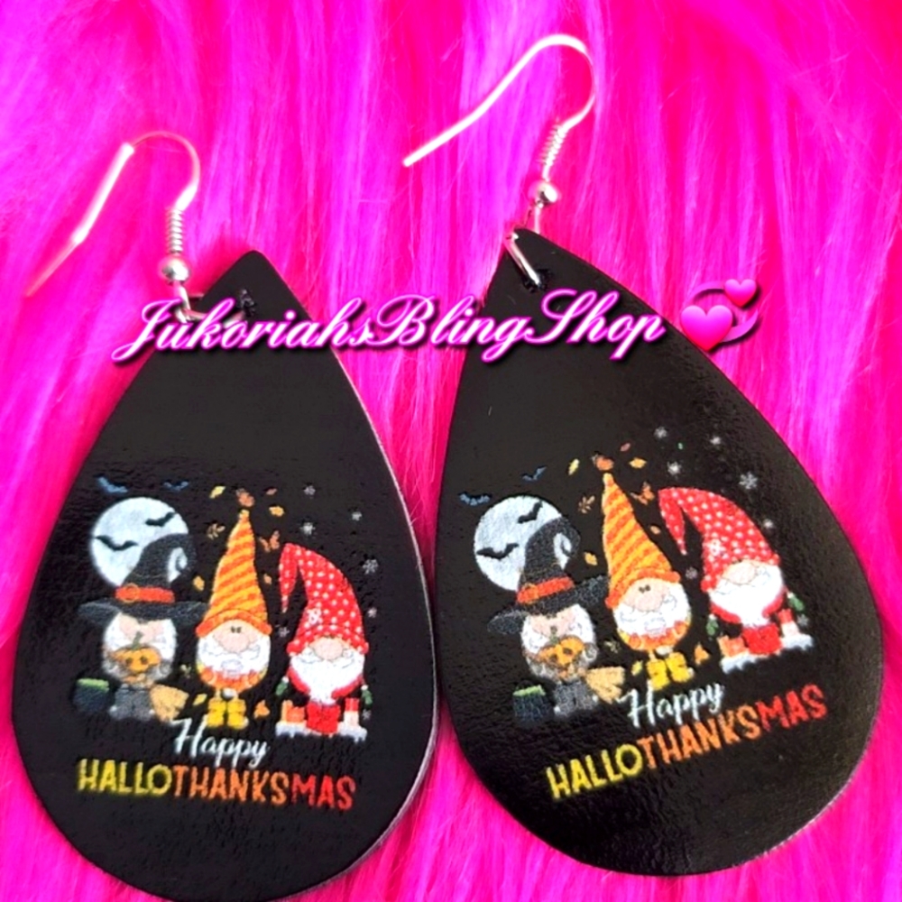 Gnome Faux Leather Christmas Halloween Earrings